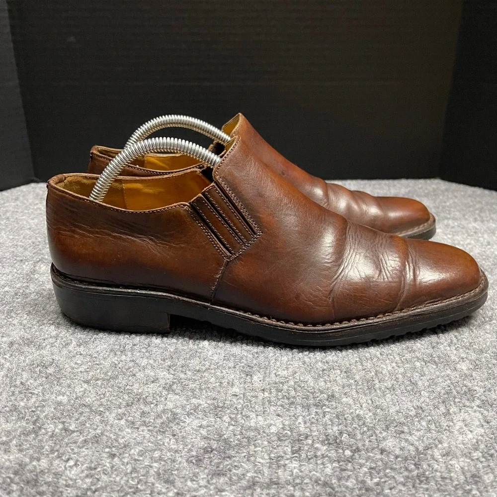 John Varvatos Shoes Mens Size 9 Brown Leather Slip On Loafers Hand Made in Italy